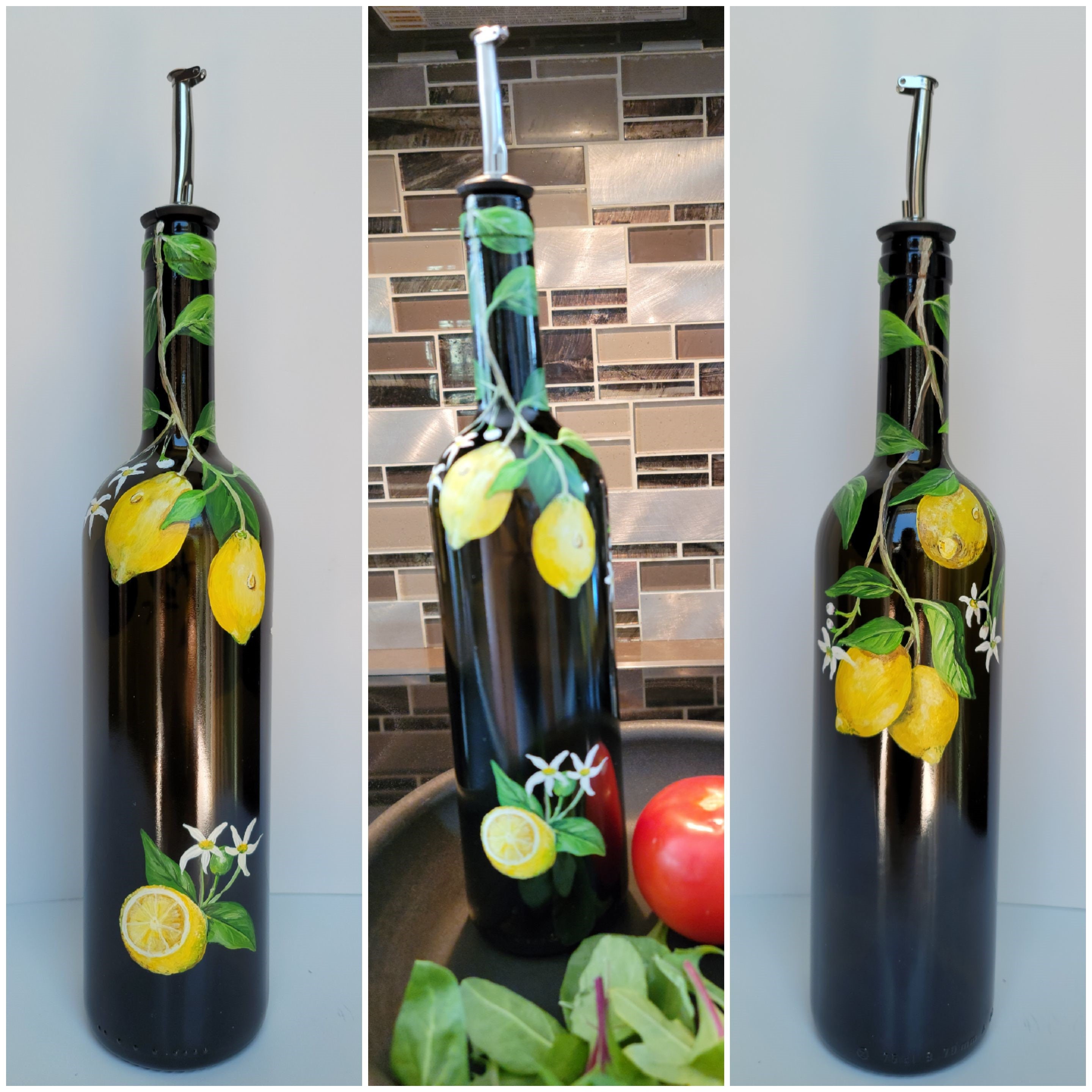 Hand Painted Decorative Olive Oil Dispenser/lemon Tree Etsy