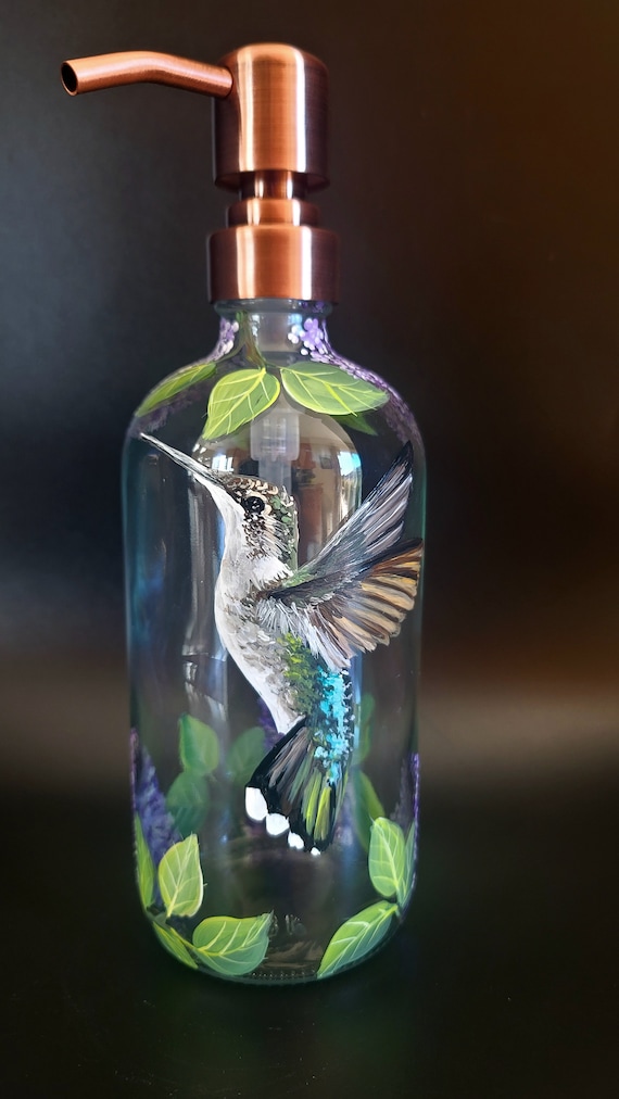 Hand Painted Hummingbird and Lilac Soap/Lotion Dispenser**made to order**