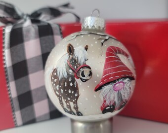 Nordic Gnome and Pony Ornament: Hand-Painted Glass Ornament (Gift Box)