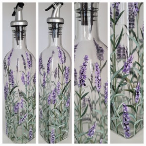 Hand Painted Decorative Olive Oil Dispenser/lavender bottle 17oz/Oil bottle/vinegar bottle/Unique Gift