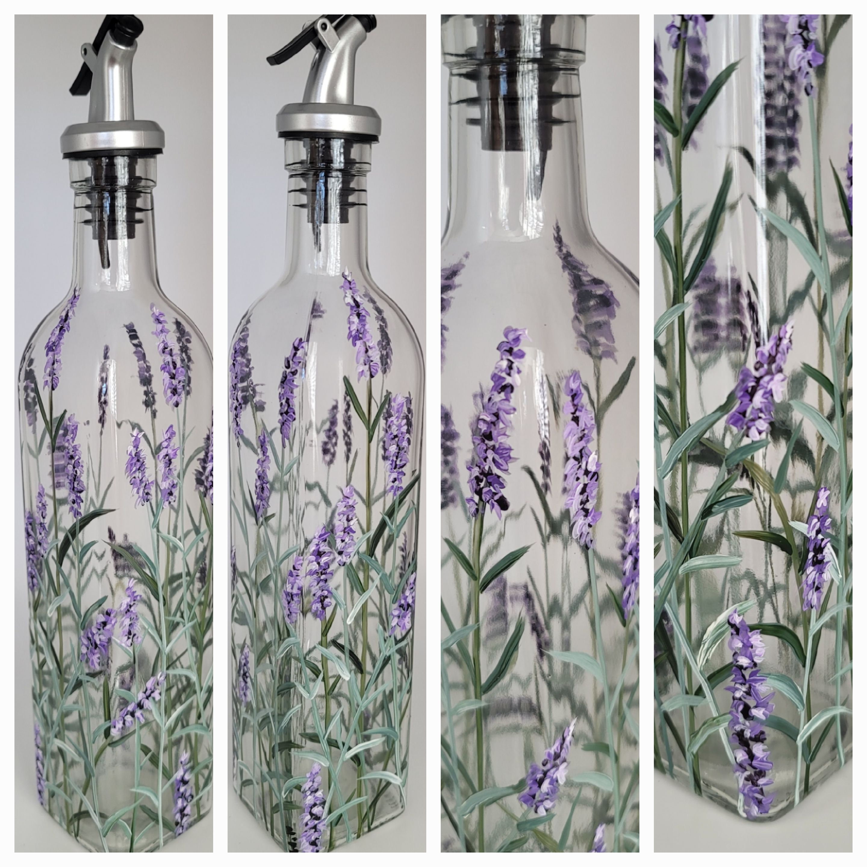bouteille en faïence pour l'huile d'olive ou le vinaigre décor paysage  champs de lavandes