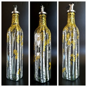 Hand Painted Decorative Olive Oil Dispenser/aspen tree/17oz/Oil bottle/vinegar bottle/Unique Gift