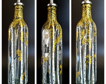 Hand Painted Decorative Olive Oil Dispenser/aspen tree/17oz/Oil bottle/vinegar bottle/Unique Gift