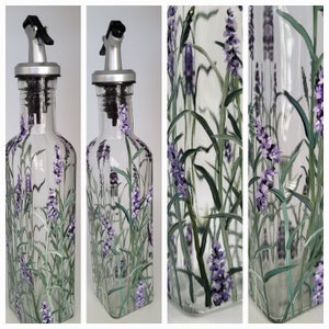 Hand Painted Decorative Olive Oil/Vinegar Dispenser/Lavender/Oil bottle 8.8 oz/Unique Gift