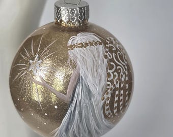 Hand Painted Shining Light Angel/ Gold Glitter Glass Globe with Gift Box