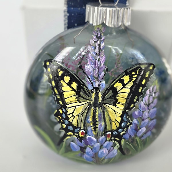 Hand-Painted Swallowtail Butterfly Ornament, 3D Flower Garden Art