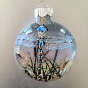 Hand Painted Dragonfly Christmas Ornament, 3D Effect Glass Disc