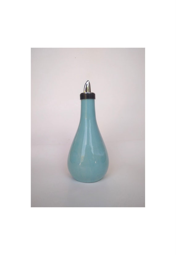 Handcrafted Ceramic Olive Oil or Vinegar Bottle Dispenser Retro Color