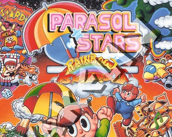 BOB WAKELIN - Bob Wakelin Illustration - Bob Wakelin Retro Gaming Artwork - Parasol Stars A3 size digital poster