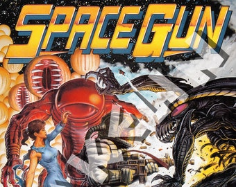 BOB WAKELIN - Bob Wakelin Illustration - Bob Wakelin Retro Gaming Artwork - Space Gun A3 size digital poster