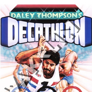 BOB WAKELIN - Bob Wakelin Illustration - Bob Wakelin Retro Gaming Artwork - Daley Thompson&#39;s DECATHLON A3 size digital poster