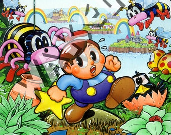 BOB WAKELIN - Bob Wakelin Illustration - Bob Wakelin Retro Gaming Artwork - Rainbow Islands A3 size digital poster