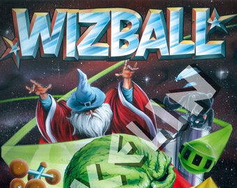 BOB WAKELIN - Bob Wakelin Illustration - Bob Wakelin Retro Gaming Artwork - WIZBALL A3 size digital poster