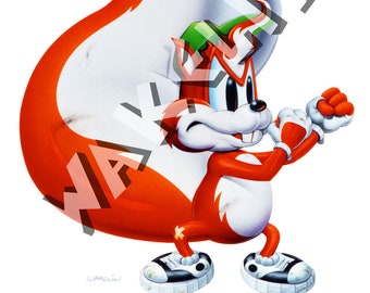 BOB WAKELIN - Bob Wakelin Illustration - Bob Wakelin Retro Gaming Artwork - Mr Nutz (character) A3 size digital poster