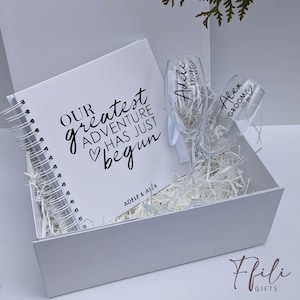 Personalised Engagement Gift Box – Wedding Planner & Champagne Glasses