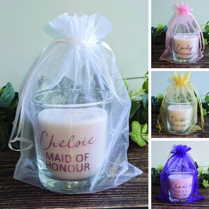 Personalised Wedding Candle, Bridesmaid gift, wedding favours, wedding party gifts, scented candle, maid of honor, mother of the bride image 5