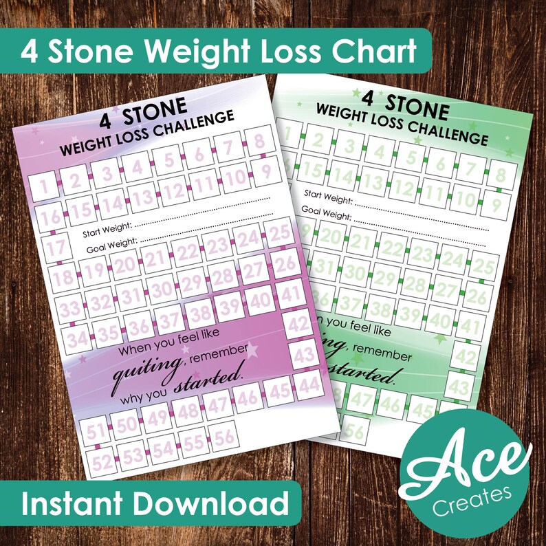 4 Stone Weight Loss Challenge Chart Dieting losing weight | Etsy