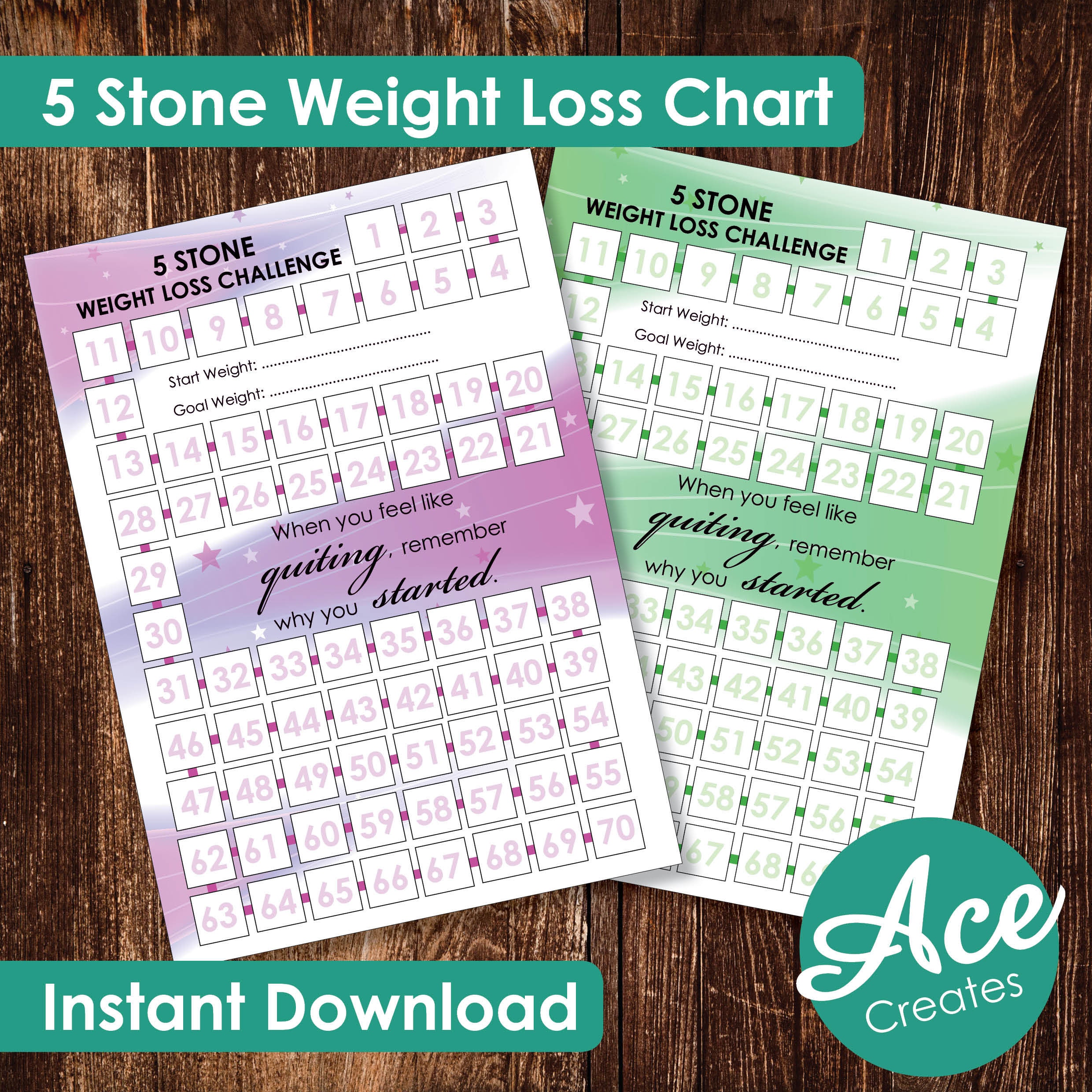 5 Stone Weight Loss Challenge Chart Dieting losing weight Etsy