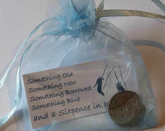 Wedding sixpence gift, Wedding favours, Sixpence for the bride, Brides lucky sixpence, Something old, something new, something blue
