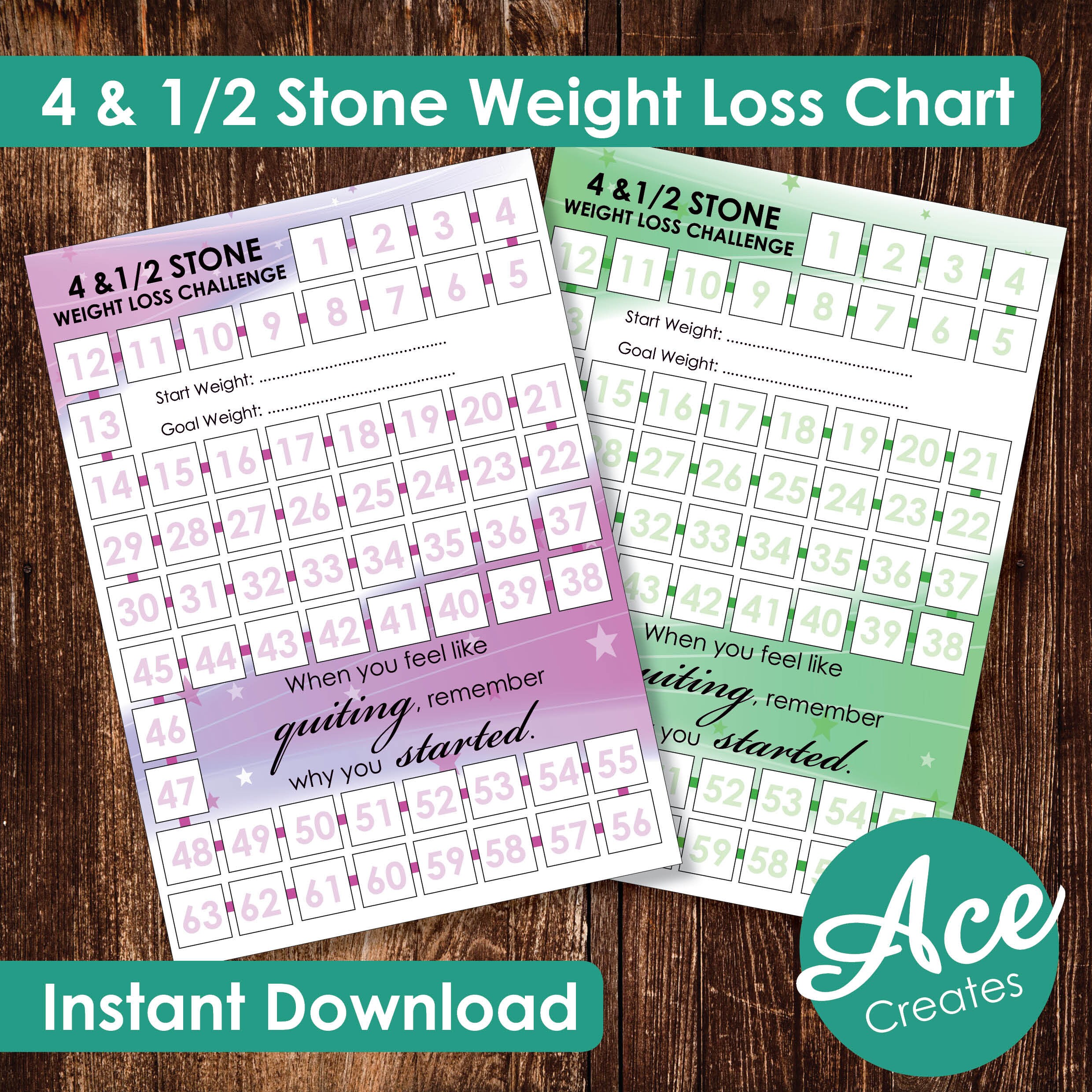 4 &amp; 1/2 Stone Weight Loss Challenge Chart Dieting losing | Etsy