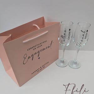 Congratulations on your Engagement Gift set - gift bag with Bride & Groom champagne glasses