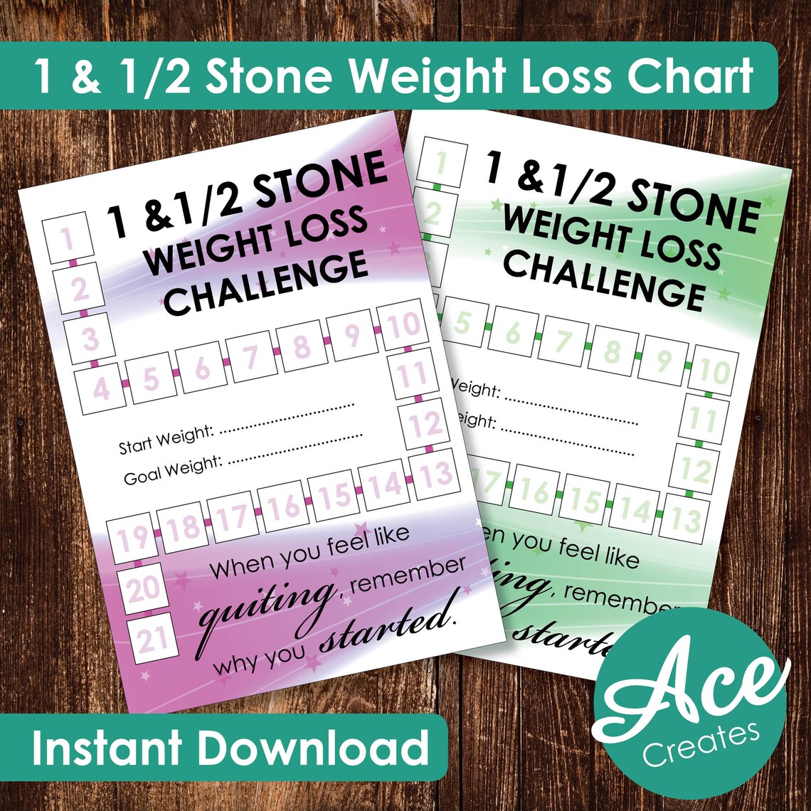 1 &amp; 1/2 Stone Weight Loss Challenge Chart Dieting Losing | Etsy