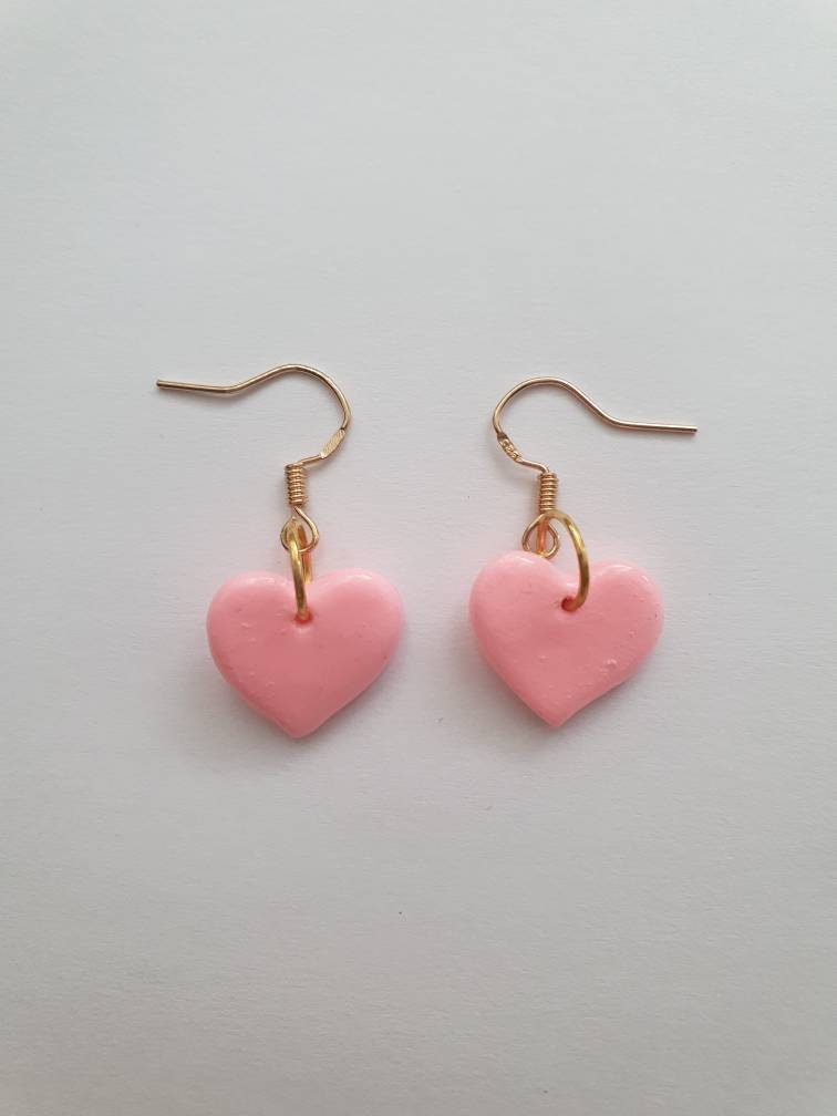 Pretty Pink Handmade Heart Dangle Earrings y2k Valentine's | Etsy