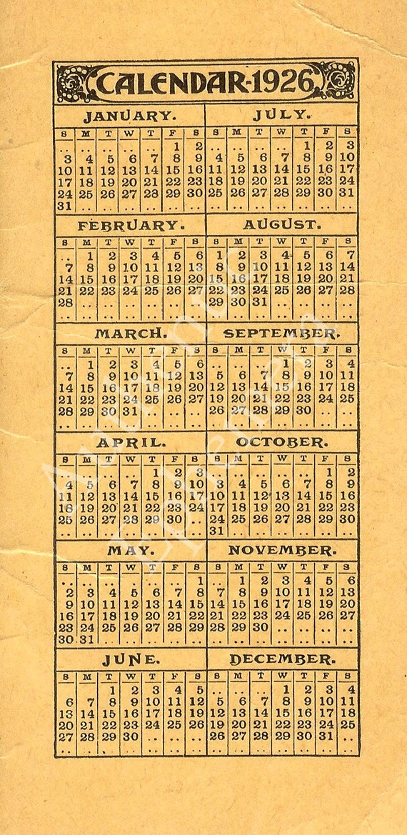 1926 Pocket Calendar | Etsy