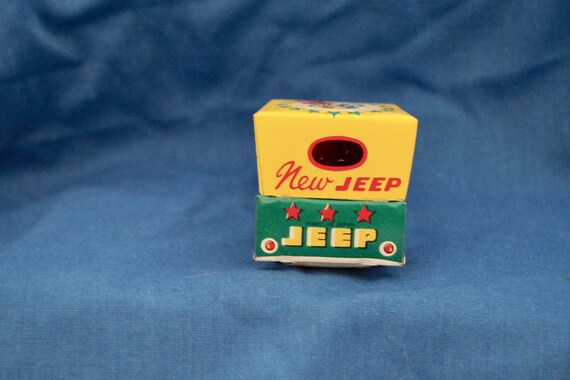 Vintage Geen and Yellow Metal  Friction Jeep 