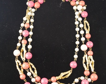 Costume Jewelry Necklace  Featuring  White And Pink Bead