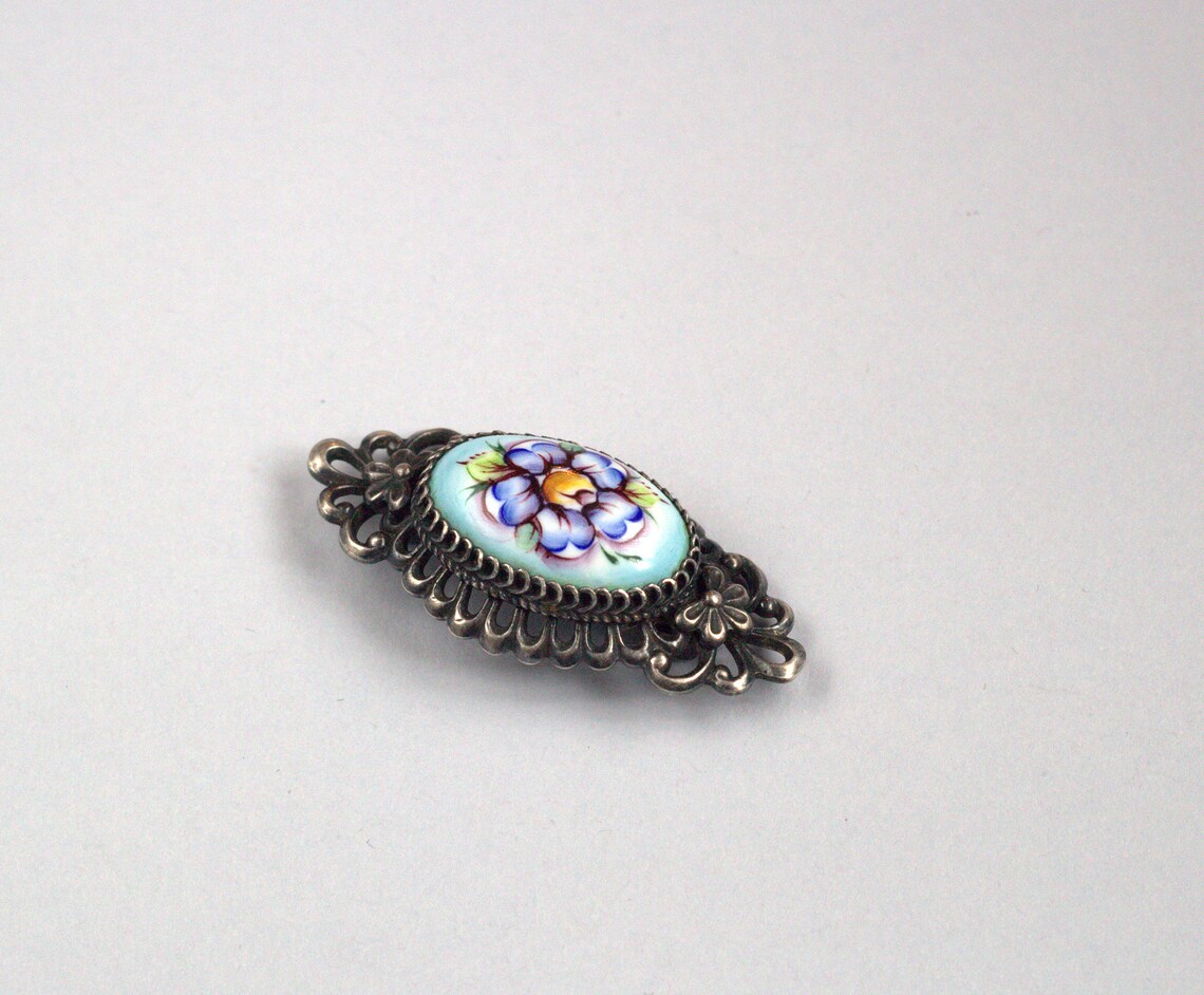 Russian brooch Enamel flower brooch Vintage ceramic brooches Etsy