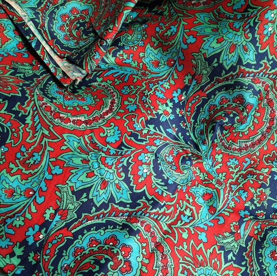 Paisley print fabric vintage Blue red paisley fabric 3.9 | Etsy