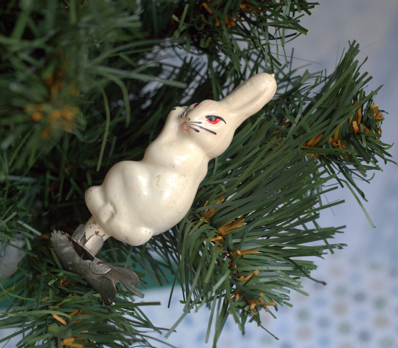 figurine bunny vintage christmas decoration Christmas glass tree toy Retro holiday decor 50s Blown glass ornament