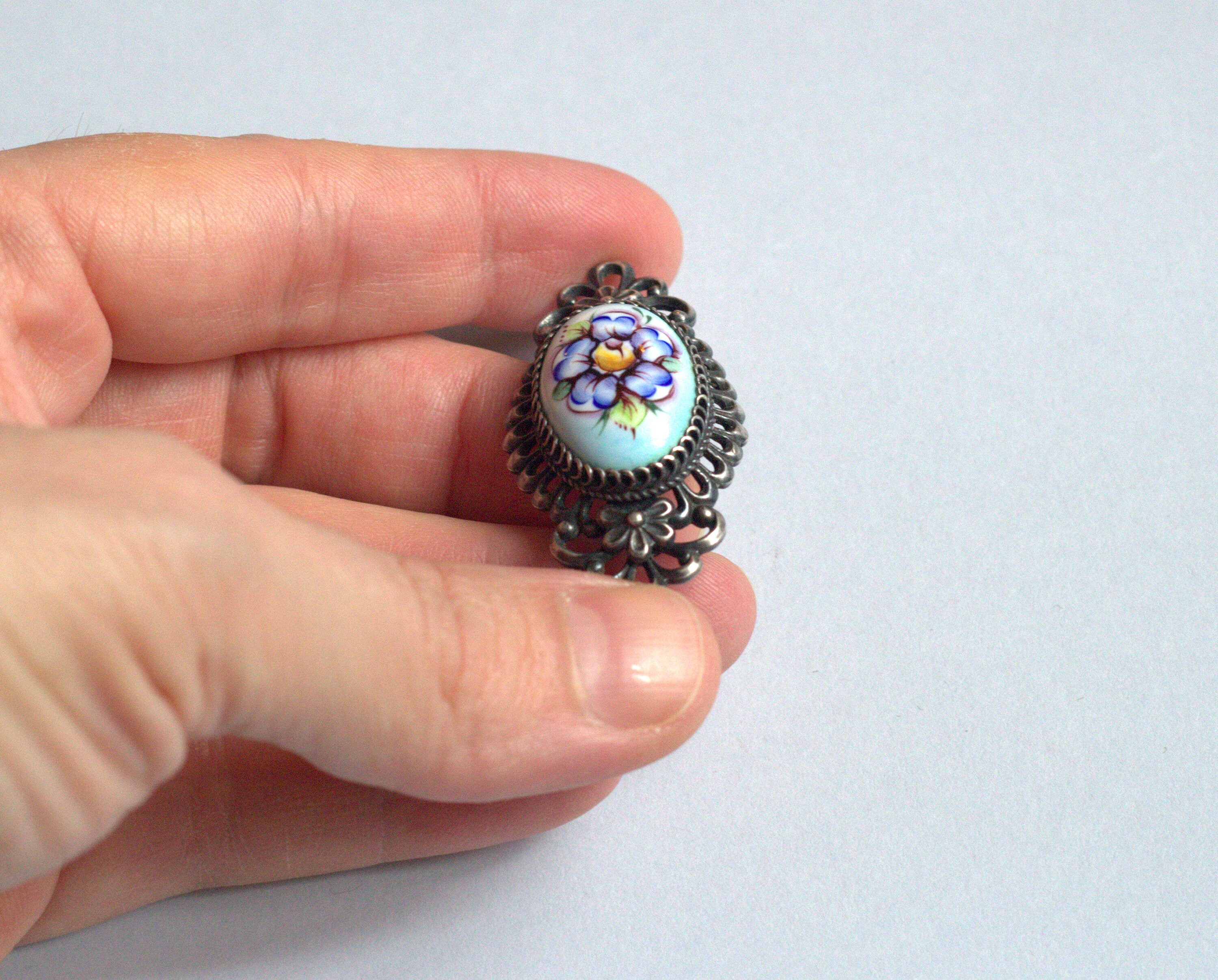 Russian Brooch Enamel Flower Brooch Vintage Ceramic Brooches Etsy