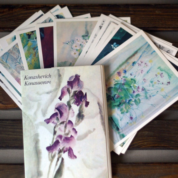 Aquarell Blumen Postkarte Set Von 16 Vintage Postkarten Etsy
