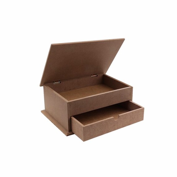unfinished wood box with drawers