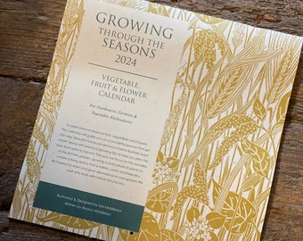 2024 Calendar Isla Middleton Growing Through The Seasons. Ideal for gardeners & nature lovers. Beautiful linocut with lots of growing tips!