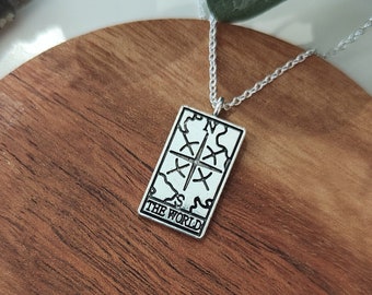 The World XXI Tarot Card Necklace | Spiritual Enlightenment Pendant | Witchy Jewellery | Tibetan Alloy | Silver-Plated Chain | Major Arcana