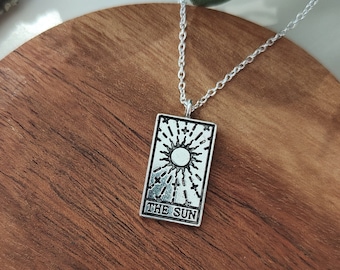 The Sun XIX Tarot Card Necklace | Spiritual Enlightenment Pendant | Witchy Jewellery | Tibetan Alloy | Silver-Plated Chain | Major Arcana