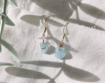 Aquamarine Crystal Drop Earrings: Sterling Silver Wire Wrapped Gemstone, March Birthstone