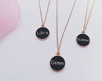 Black Enamel Zodiac Sign Necklace: 18k Gold Plated Charm