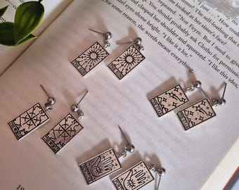 Silver Tarot Card Stud Earrings: Mystical Witchy Jewelry