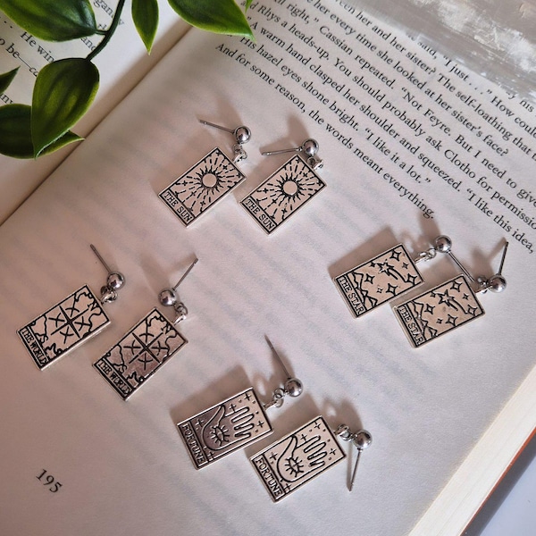 Silver Tarot Card Stud Earrings: Mystical Witchy Jewelry