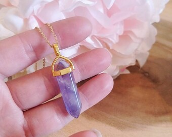 Amethyst Crystal 18k Gold Plated Necklace | Healing Crystal | Amethyst Crystal | Gemstone Jewellery | Natural Stone | Boho | Crystal point