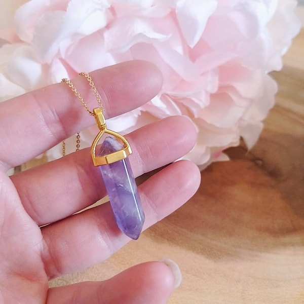 Amethyst Crystal 18k Gold Plated Necklace | Healing Crystal | Amethyst Crystal | Gemstone Jewellery | Natural Stone | Boho | Crystal point