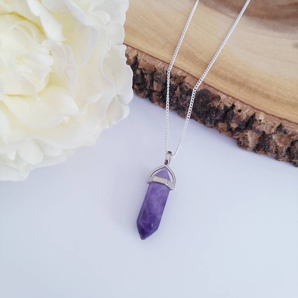 Amethyst Crystal Necklace | Healing Crystal Necklace | Amethyst Crystal | Gemstone Jewellery | Natural Stone | Boho | Gift | Crystal point