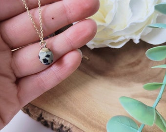Dalmatian Jasper Necklace: 18k Gold Plated Chain, Gemstone Jewelry