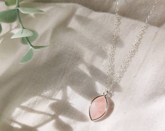Oval Natural Rose Quartz Necklace | Gemstone Jewellery | Silver Crystal Necklace | Healing Crystal Necklace