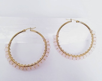 Rosenquarz vergoldete Creolen: Kristall Schmuck