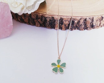 Pastel Green Flower Pendant Necklace: 18k Gold Plated Enamel Charm